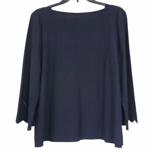 J. Jill Navy Blue Eyelet Bell Sleeve Top Size LP - Picture 6 of 6
